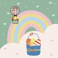 ester egg in the basket colorful eggs vector illustration parachute riding ester egg flying in the sky