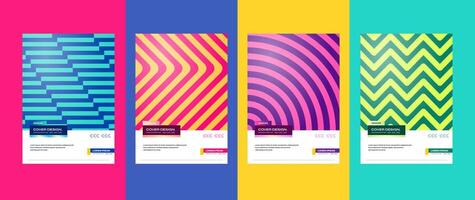 Four set of colorful gradient geometrical pattern cover design template vector