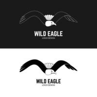 Eagle fly with sharp eye in simple silhouette logo design illustration vector