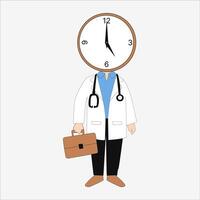 vector illustration of a doctor or intern working in an office with time discipline to arrive on time