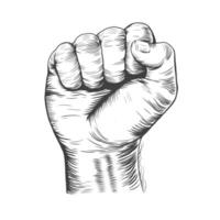 Hand drawn Human clenched fist vector illustration isolated on white background. Engraving of Rebel protest hand