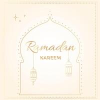 dorado lujo con Arábica islámico arco y decorativo linternas para musulmán banquete de Ramadán mes. carteles, pancartas, saludo tarjetas vector ilustración para ramadán, eid, Mubarak y musulmán cultura