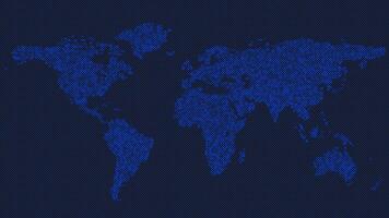 Halftone world map background - blue circle pattern illustration vector