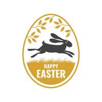 We wish you a very happy easter card, badge, logo, sign. Vector. Typography design with easter rabbit and hand eggs. Modern minimal style. Easter Egg Hunt vector