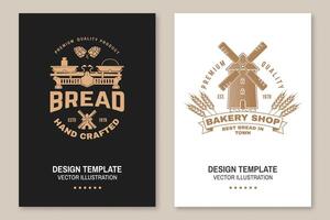Hand crafted bread, bakery shop flyer, brochure, banner, poster. Vector Design with dough, hop and balance scale silhouette. Template for bakery, restaurant identity objects, packaging and menu