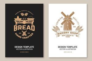 Hand crafted bread, bakery shop flyer, brochure, banner, poster. Vector Design with dough, hop and balance scale silhouette. Template for bakery, restaurant identity objects, packaging and menu