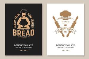 Fresh bread, bakery shop flyer, brochure, banner, poster. Vector. Typography design with man making dough silhouette. Template for bakery, restaurant identity objects, packaging and menu vector