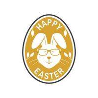 We wish you a very happy easter card, badge, logo, sign. Vector. Typography design with easter rabbit and hand eggs. Modern minimal style. Easter Egg Hunt vector