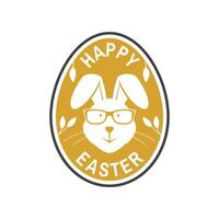 We wish you a very happy easter card, badge, logo, sign. Vector. Typography design with easter rabbit and hand eggs. Modern minimal style. Easter Egg Hunt vector