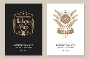 Bakery flyer, brochure, banner, poster. Vector. Typography design with bread on the shovel, ears of wheat silhouette. Template for bakery, restaurant identity objects, packaging and menu vector