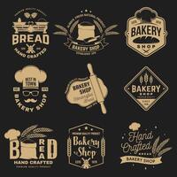 Set of Bakery shop badge. Vector Design with windmill, rolling pin, dough, wheat ears, old oven, wooden bread shovels silhouette. For restaurant, bakery identity objects, packaging menu