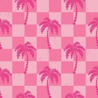 Scribble palm tree seamless pattern on retro checkered background vector