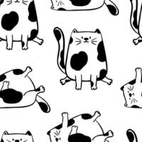 Funny Cute Sketch Hand Drawn Doodle Cat Seamless Pattern vector