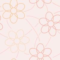 Pastel Line Hand Drown Minimalistic Flowers Seamless Pattern vector