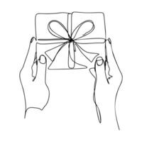 One Line Gift Hands Continuous Line Drawing vector