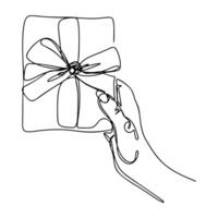 One Line Hand holding Gift Continuous Line Drawing vector