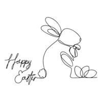 One Continuous Line Happy Easter Bunny and Eggs vector