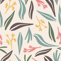 Leaves And Flowers Abstract Hand Drawn Pattern vector