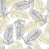 Palm leaves gold and black line sketch hand drawn seamless pattern vector