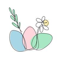 One Continuous Line Easter Eggs Flower and Leaves vector