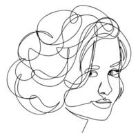 uno línea mujer rostro, hembra cabeza continuo ilustración vector