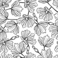 Sketch Flowers, Hand Drawn Doodle Floral Seamless Pattern vector