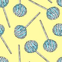 Cake Pops Hand Drawn Sketch Colorful Seamless Pattern vector