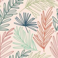 Boho Palm leaves line sketch hand drawn seamless pattern vector