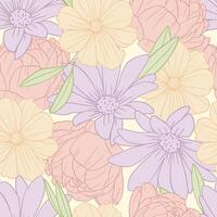 Retro Boho Flowers, Floral Seamless Pattern vector