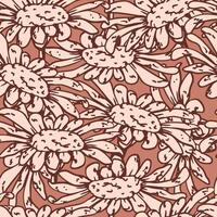 Sketch Hand Drawn Flower Seamless Pattern, Floral Doodle vector
