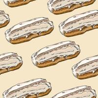 Classic Eclair Hand Drawn Sketch Seamless Pattern vector