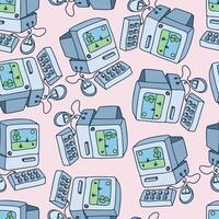 Retro Cute Hand Drawn Computer Seamless Pattern vector