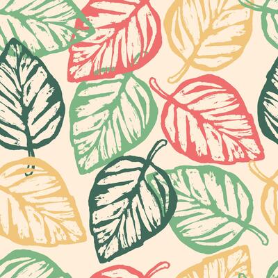 Modern Trendy Sketch Leaves Hand Drawn Seamless Pattern