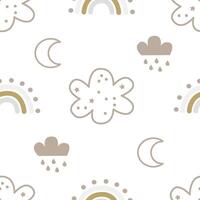 seamless pattern with cartoon cloud, rainbow, decor elements. Colorful vector flat style for kids. Space. hand drawing. baby design for fabric, print, wrapper, textile