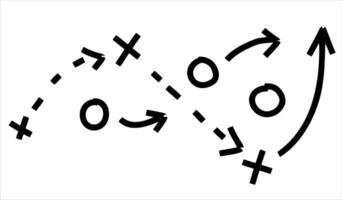 Sports tactics and strategy. Scheme of movement of team player. Combination of crosses and circles with path arrows. Pitch ball instructions. vector