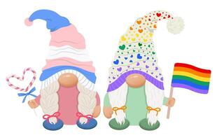 Cute lesbian couple gnomes with flag. Pride month gnome. Lgbt gnome. Gnome girls. vector