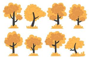 Set of orange autumn trees in flat style vector