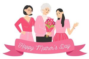 Mother's day card, mom and daughters vector