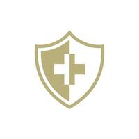 Simple Cross Healthcare Shield Icon Logo Template vector