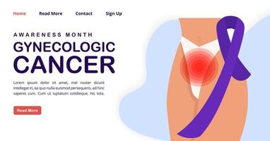 Gynecologic cancer awareness month woman banner. Gynecological disease. Adnexal tumor landing page. vector