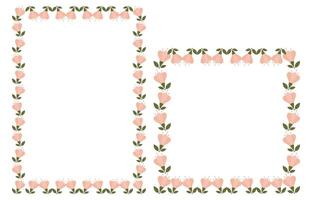 Rectangular border frame template with flourish decoration. Tulip pink purple flowers vector