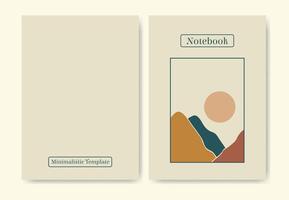 Notebook with minimalistic nature design. Aesthetic minimalist mountains illustration. Summer landscape colorful diary vector