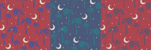Seamless pattern with palms at night illustration. Minimalist colorful boho art print vector