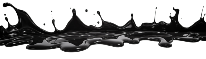 AI generated Horizontally poured thick black oily paint with splashes and drops. Isolated on a transparent background png