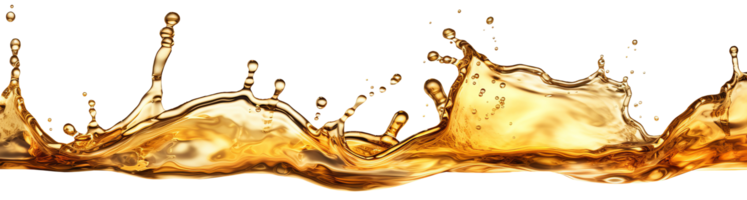 AI generated Horizontal pouring oil with splashes and drops. Isolated on a transparent background png