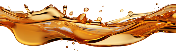 AI generated Horizontal pouring oil with splashes and drops. Isolated on a transparent background png