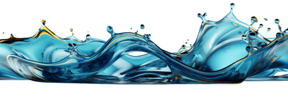 AI generated Horizontal undulating water flow with light splashes and a yellow tint. Isolated on a transparent background png