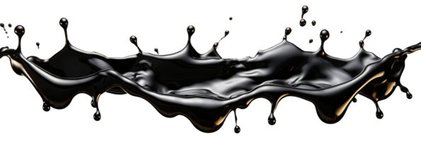 AI generated A horizontal splash of black oil. Isolated on a transparent background png