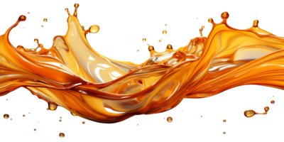 AI generated Horizontal pouring oil with splashes and drops. Isolated on a transparent background png