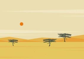 africano paisaje a atardecer, arboles y montañas sabana salvaje naturaleza, serengeti nacional parque. vector